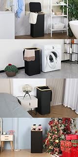 efluky 100L Laundry Basket with Lid Bamboo Handles XXL White/Black view 9
