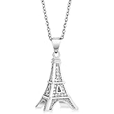 Gem Stone King France Eiffel Tower Pendant Necklace for Women | White Zirconia Set in 925 Sterling Silver | 0.5 Inch | with 18 Inch Complimentary Chain