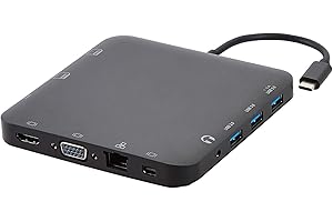�鶹�� Basics Aluminum Type-C Docking with Mini DisplayPort, HDMI, VGA, 3 USB-A, Ethernet, SD/TF Card Reader, Audio, and Type