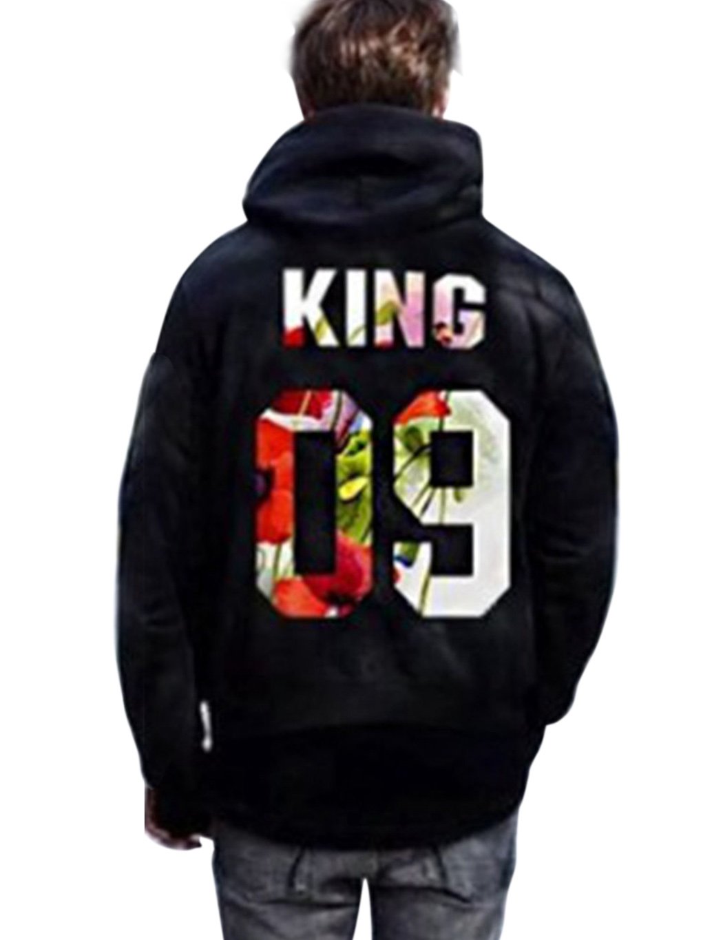 Jingjing1 King and Queen Couple Matching Pullover Hooded Sweatshirt Valentine\'s Day Gift (L, King)