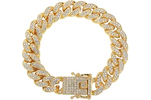 Pimaodog Chain Dog Collar with Bling, Glitter Rhinestone Sparkly Diamond Metal Necklace Cuban Link Cat Collars for Small Medi