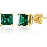 Amazon Essentials 10K Yellow Gold Princess cut Stud Earrings, 5mm/7mm
