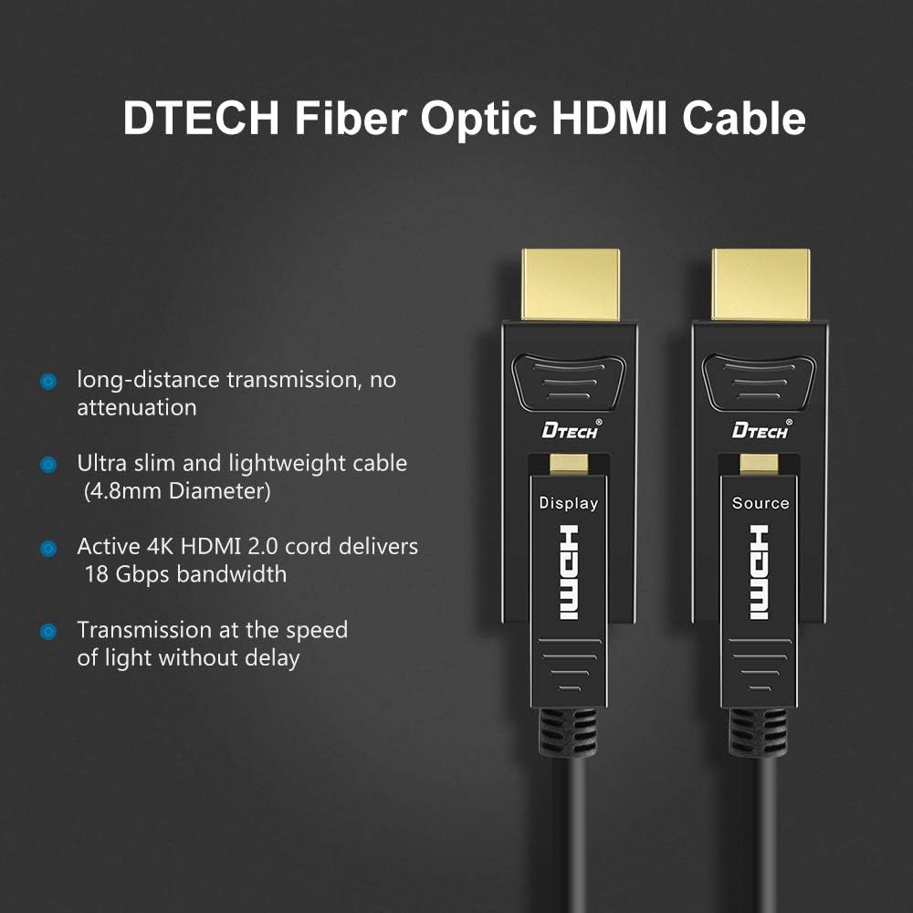 DTECH 8m Fiber Optic HDMI Cable 4K HDR 60Hz 4:4:4 18Gbps High Speed Ultra HD with Dual Micro HDMI and Standard HDMI Connector - Image 5