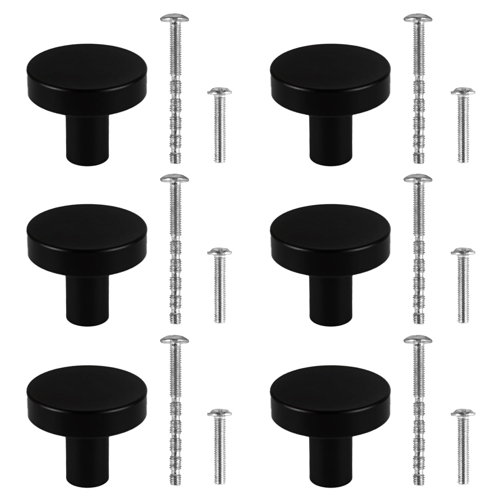 CVIUYO 6 Pcs 30mm Round Cabinet Knobs, Black Drawer Pulls, Kitchen Door Handles, Stainless Steel Single Hole Hardware with Screws for Cupboard, Wardrobe Decor — image 1