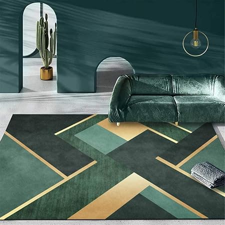Alfombra verde moderna Estilo simple Patrones geométricos dorados, para