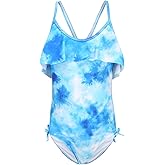 Girls One Piece Swimsuits Floral Bathing Suit for Kids Girls Hawaiian Ruffle Swimwear 3-16 Years