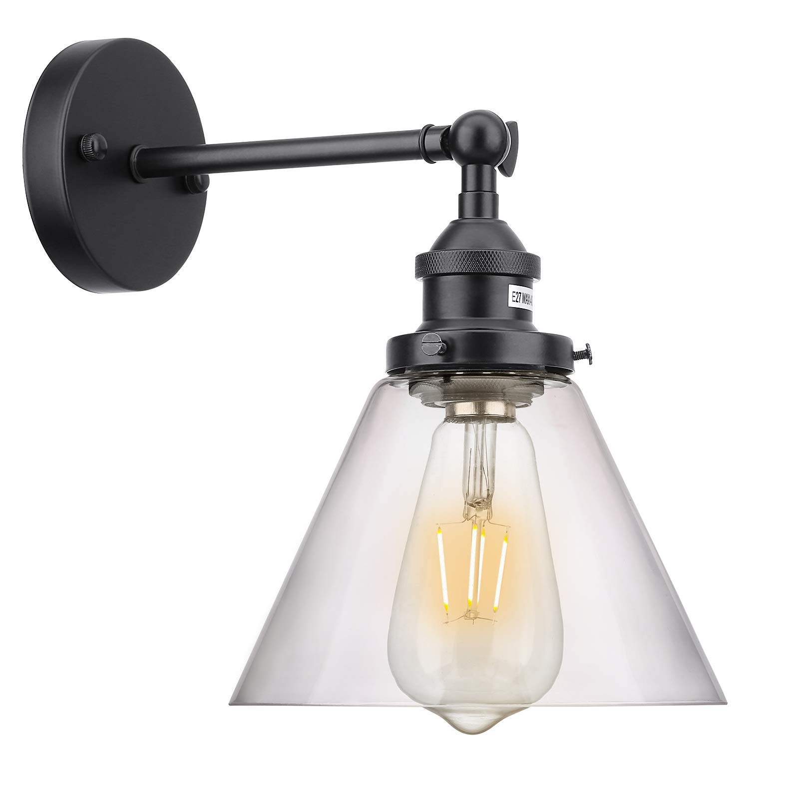 lovebay Vintage Wall Lights E27 Edison Retro Wall Lamp Shade Rustic Loft Wall Sconce Industrial Swing Arm Fixture Lighting for Bedroom Cafe Bar Kitchen Office (Bulb is not Included) (Black 21)
