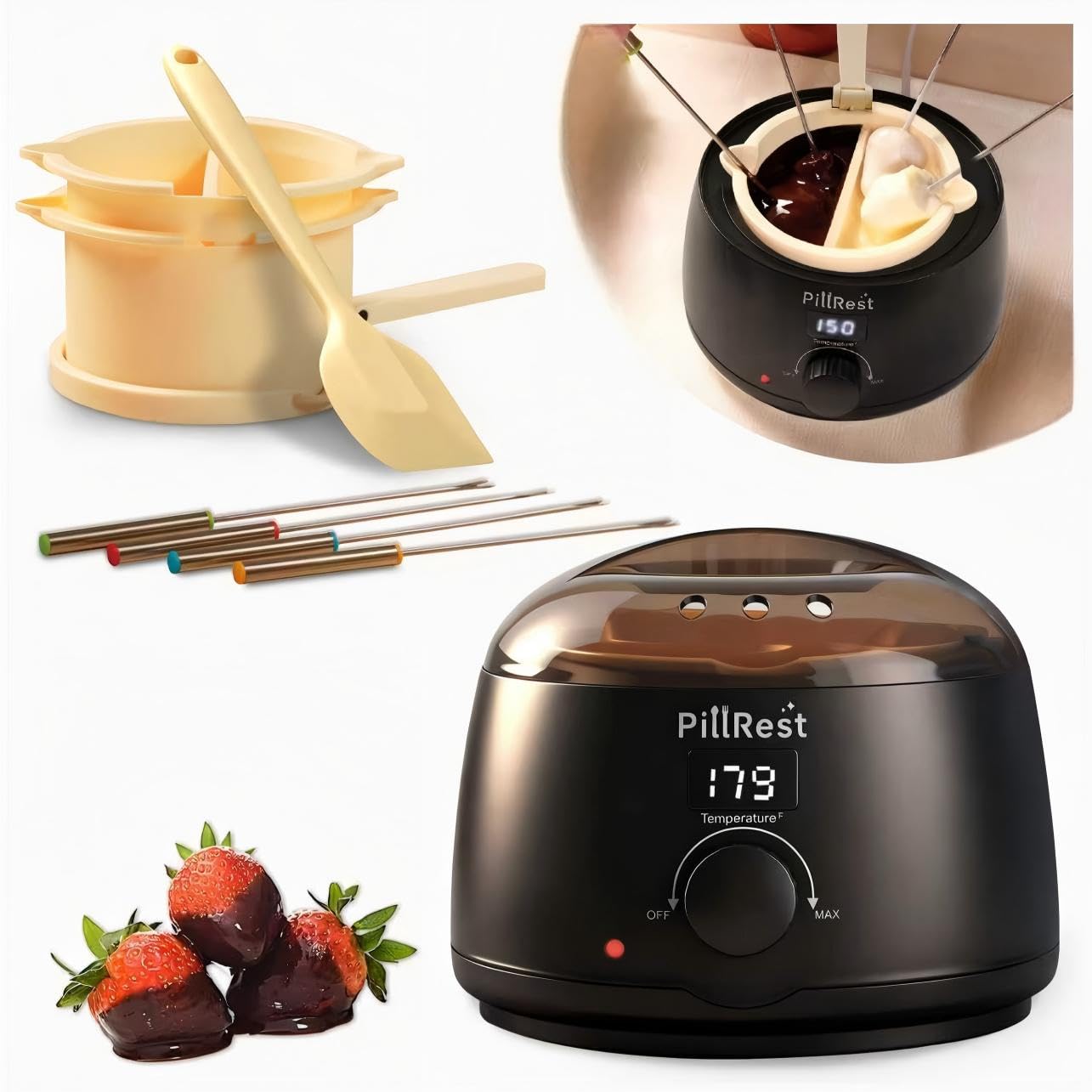 Photo 1 of ******* Parts Only****** Lid is Broken******Chocolate Melting Pot, Electric Candy Melter with 2 Non-Stick Silicone Bowls, Digital Display for Real-Time Temperature Control, Fondue Warmer Set for Dipping Chocolate, Cheese, Candy & Cake Pop