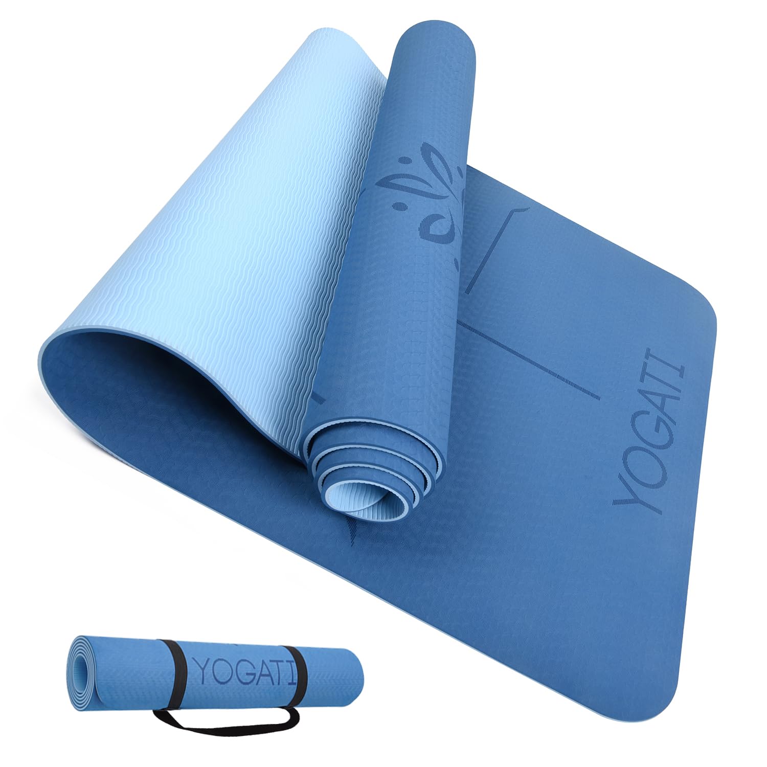 YOGATI - Thick non-slip yoga mat. Yoga mat with body alignment markers. Sports mat for adults and children. Gym mat ideal for Pilates and fitness. Yoga mat