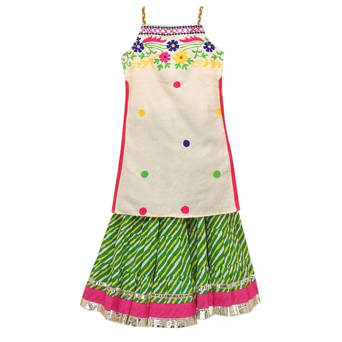 TWISHA By Hopscotch Baby Girls Cambric Cotton Printed Lehenga And Blouse Set in Yellow Color