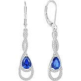 TIMFROZ Women 925 Sterling Silver 5A Cubic Zirconia Birthstone Infinity Dangle Drop Earrings Leverback Earrings Anniversary Mother's Day Birthday Christmas for Her