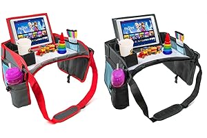 EVERYTHINGINPLACE 2 PK - Kids Car Seat Activity Tray | Inspire Active Toddlers & Big Kids for Years! Dry-Erase White Board & Eating Snack Travel Tray with No-Drop Tablet iPad Holder Stand & Art Supplies Storage Pocket