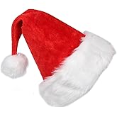 Duxleo Santa Hat, Unisex Velvet Comfort Xmas Hat for Adults,Christmas Hats for Christmas New Year Festive Holiday Party Supplies