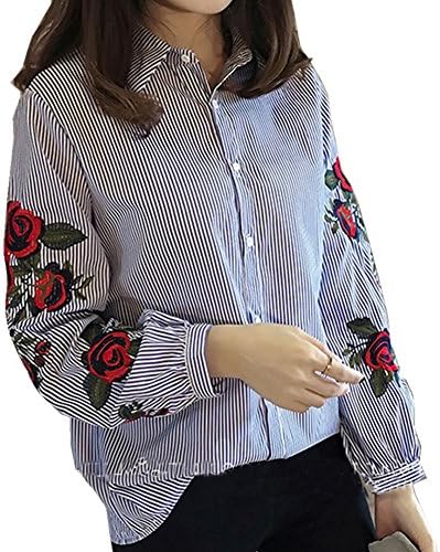 Women's Long-sleeve Print Chiffon Fashion Slim Blouses Shirt (Small, Stripe1)