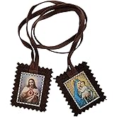 Brown Wool Scapular of Our Lady of Mt. Carmel and Sacred Heart - Durable, strong Catholic gifts for Confirmation, Holy Communion, Feast days, Christmas.
