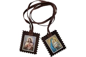 RUGGED ROSARIES Brown Wool Scapular of Our Lady of Mt. Carmel and Sacred Heart - Durable, strong Catholic gifts for Confirmation, Holy Communion, Feast days, Christmas.