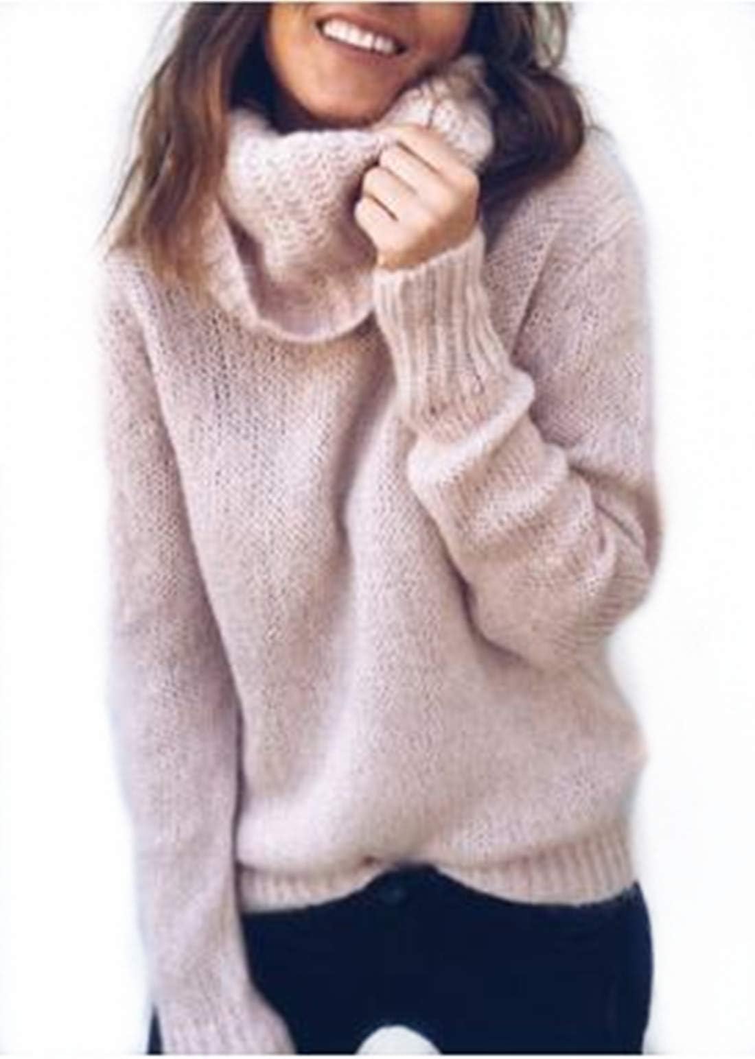 Ylansea Women's Casual Sweater Turtleneck Solid Color Long Sleeve Pullover Knit Sweater