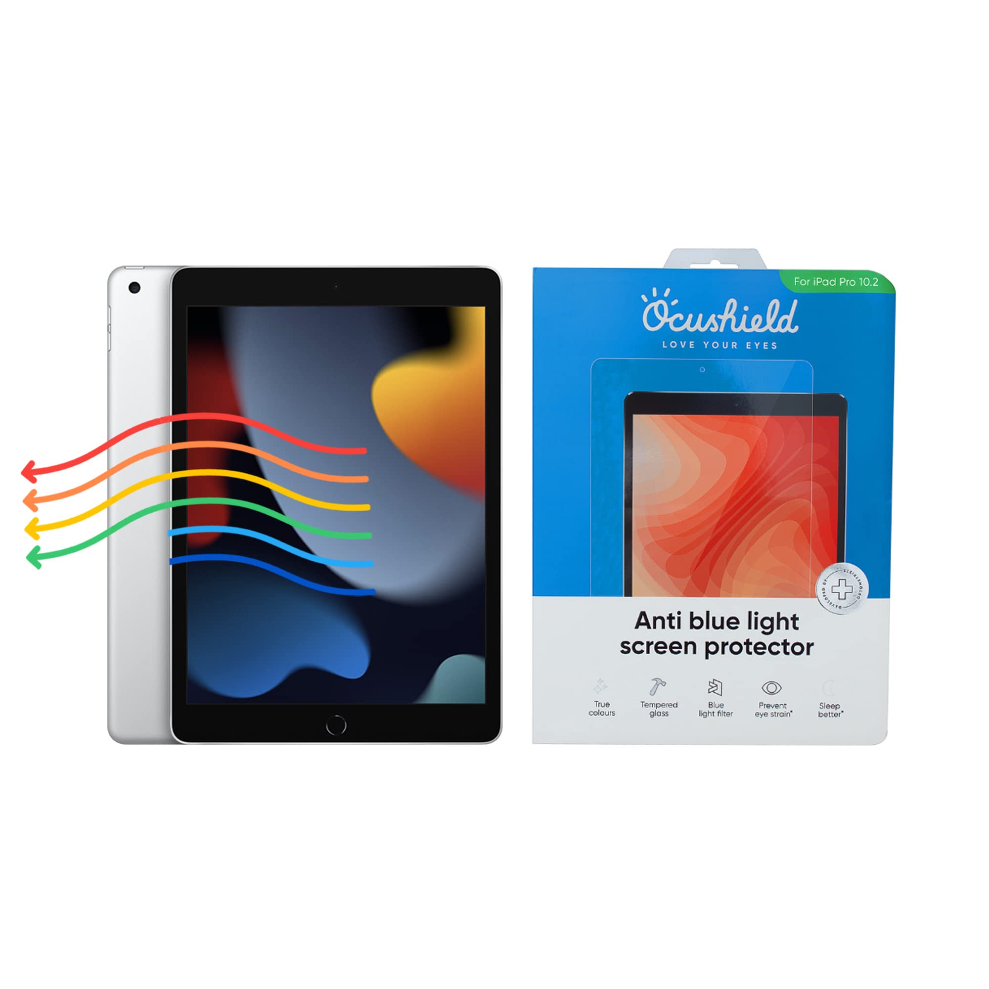 Ocushield Anti Blue Light Screen Protector for Apple iPad 10.2" (2018 & 2020) - Blue Light Filter for iPad - Eye Protection - Accredited Medical Device - Anti-Glare