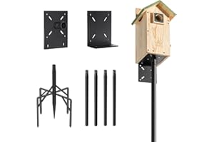 RETANG 77 Inch Heavy Duty Smart Bird Feeder Pole for Outdoors with 5-Prong Base and 2 Plates, Rust-Proof Metal Wild Bird Feeder Stand/Post, Adjustable Birdhouse Pole, Weather Station Mounting Kit