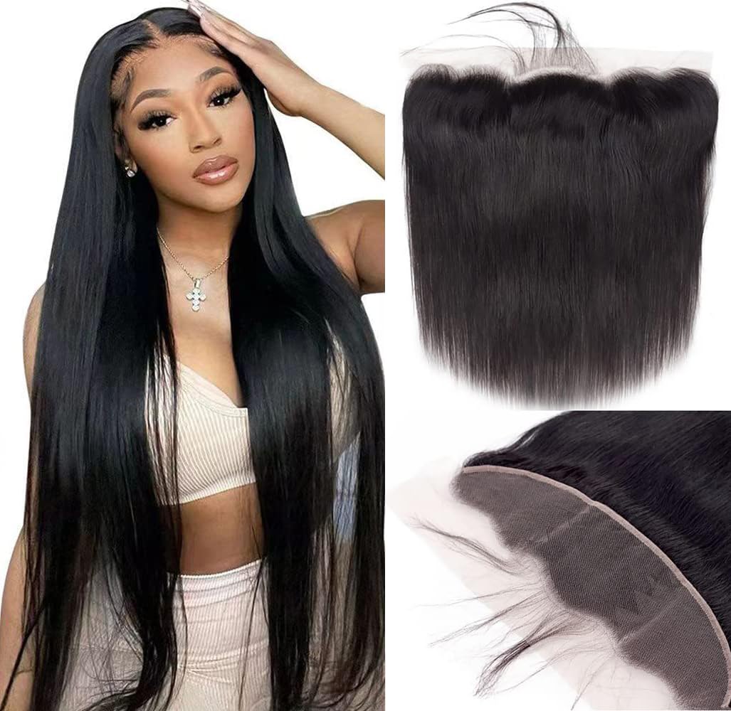 13x4 Straight HD Lace Frontal Transparent Lace Closure Human Hair Frontal Closure Pre Plucked with Natural Hairline Ear to Ear Natural Color Brazilian Hair for Women 18 Inch — image 1