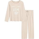 Joyaria Women Bamboo Viscose Pajama Set Super Soft Comfy Cooling Long Sleeve Cute Printed PJ Top & Polka dot Pant with Pocket
