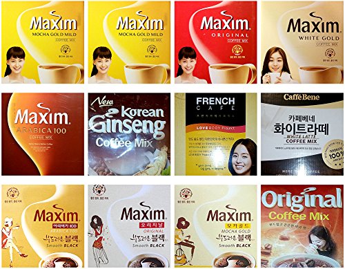 Maxim, Caffe Bene, Rose Bud & Nam Yang Korean Popular Instant Premium Coffee Mix - Variety Unique Assortment Pack (60 Sticks - 11 Flavors)