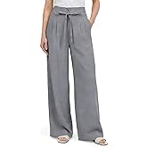 GRACE KARIN Linen Pants Women,Elastic High Waist Wide Leg Pants with Pockets,Comfy Beach Vacation Trousers