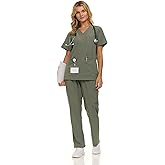 Nautica Women's Scrub Set, 9-Pocket Breathable & Stretchy Pants & Tops