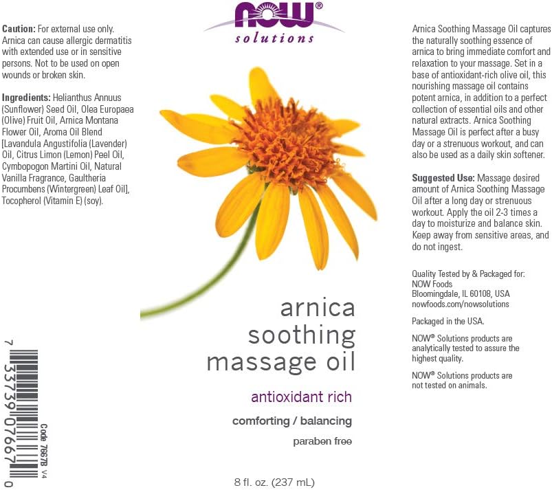 NOW Solutions, Arnica Soothing Massage Oil, Therapeutic and Soothing on Sore, Achy Muscles, 8-Ounce: Health & Personal Care