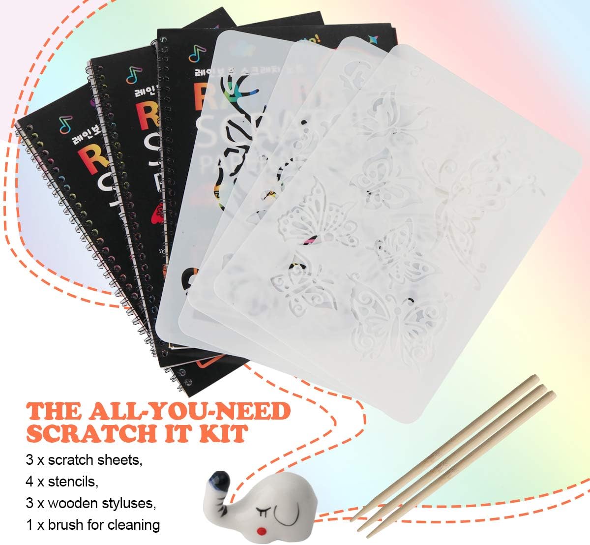 Mocoosy Scratch Art for Kids- 3 Large Rainbow Scratch Notebooks, Magic Scratch Art Paper Pads - Image 5