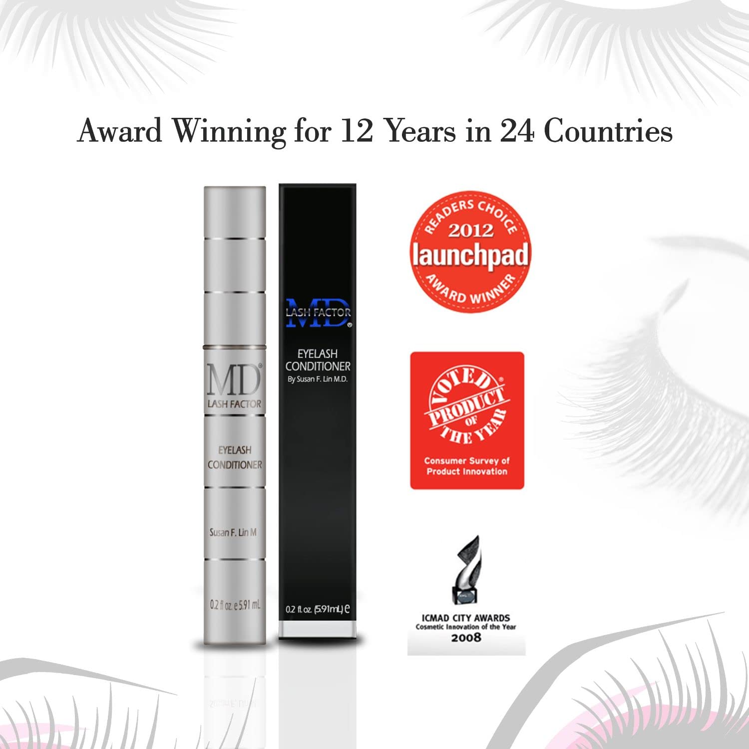 MD Lash Factor Eyelash Conditioner – 0.1 fl oz, 3-Month Supply – Daily Lash Serum with Peptides and Biotin for Thicker Lashes