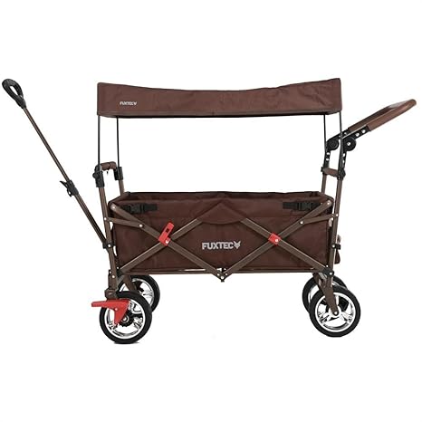 Fuxtec Faltbarer Bollerwagen FX-CT700 braun klappbar mit Dach, Vorder- und Hinterrad-Bremse, Vollgummi-Reifen, Schubbügel, fü