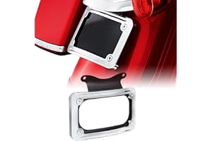 RUDYNESS Black Curved Laydown License Plate Mount Bracket for Harley 2010-2023 Touring (Black+Chrome)