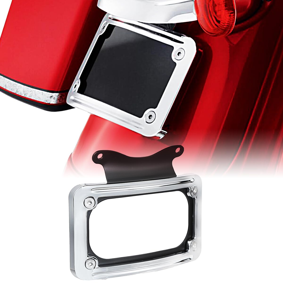 Photo 1 of Black Curved Laydown License Plate Mount Bracket for Harley 2010-2023 Touring (Black+Chrome)