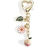 SHTALHST Fruit Keychain Gold Keychain with Flower Cue Bag Charm Fruit Bag Charm Nature Gifts for Women Birthday Christmas