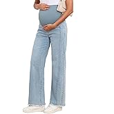 BLENCOT Maternity Jeans for Women Straight Leg Stretchy Denim Ripped Pregnancy Boyfriend Jean
