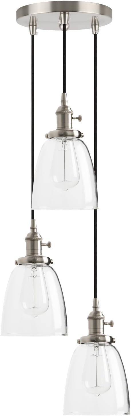 PathsOn Industrial Modern Vintage Edison Triple Pendant Lights Retro Lamp Flush Ceiling Light 3 Lights Hanging Light Fittings Chandelier for Loft Bar Living Room Dining Room Bedroom