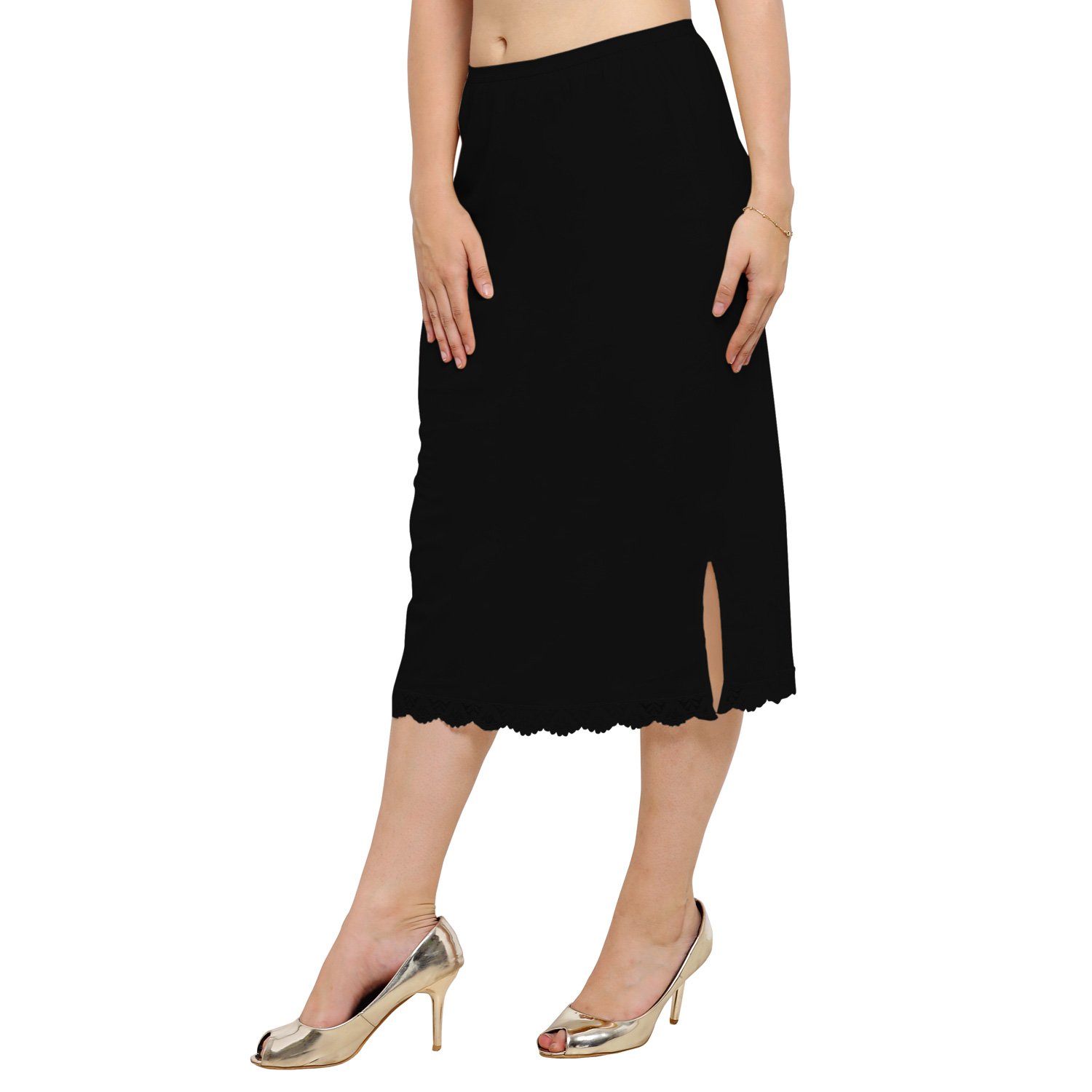 ziya women's cotton skirt slip with side-slit (beige, medium) -combo pack of 3