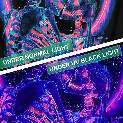 Manicer Blacklight Skull Tapestry, The Kissing Lovers Tapestry UV Reactive Trippy Psychedelic Neon Tapestries Glow in the Dark Party Backdrop, Skeleton Wall Art for Bedroom Living Room – 29.5” x 39.4”