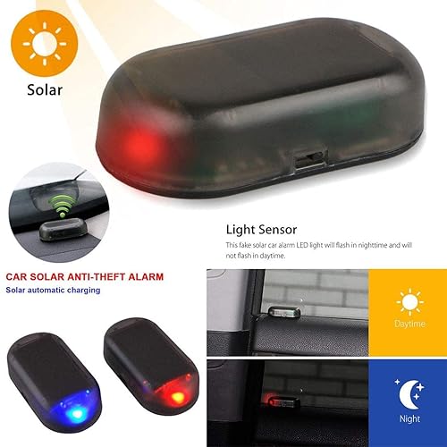 G · PEH Car Solar Power Simulated Dummy Alarm Warning Anti-Theft LED Flashing Security Light With USB Port (Blue) In | Whizz Alarm Accessories - Foto 2