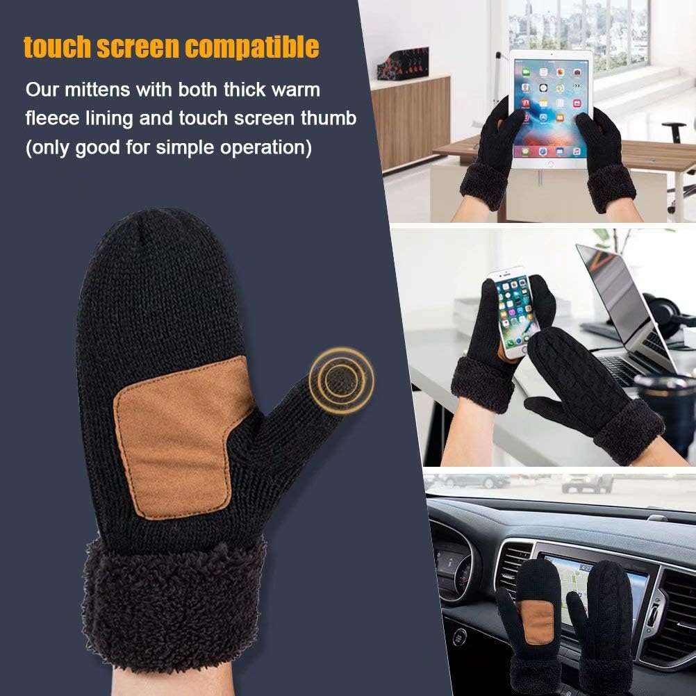 Winter Wool Mitten Gloves For Women, Warm Knit Touchscreen Thermal Cable Gloves With Thick Fleece Lining (Soft Gray) at  Women’s Clothing store
