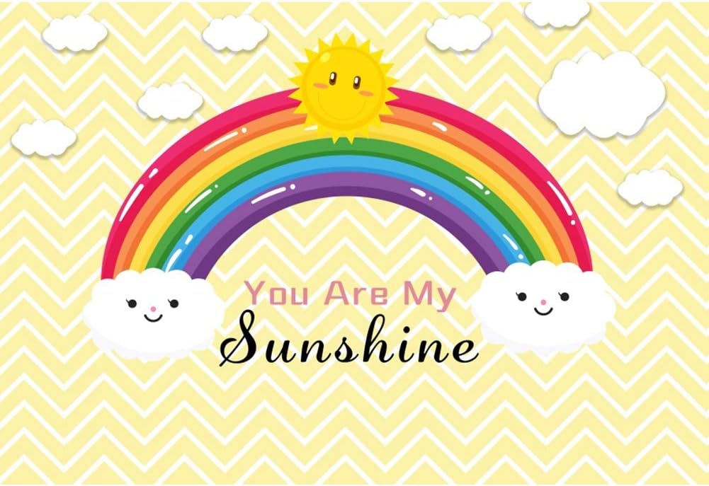 DORCEV 5x3ft You are My Sunshine Backdrop Rainbow Cloud Children 1st First Birthday Party Baby Shower Photography Background Cartoon Sunshine Theme Party Cake Table Banner Newborn Photo Studio Props