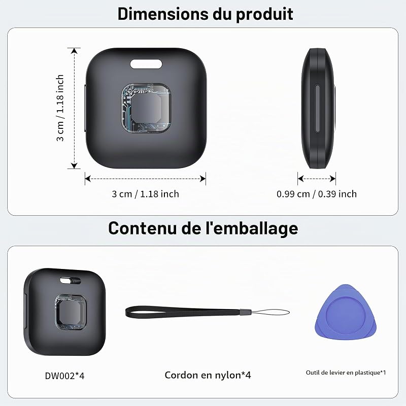 Air Traceur Tag avec iOS Find My et Android Find Hub Lot de 4 (Noir)
