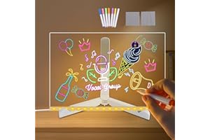 QUEXIAOKANG LED Note Board with Colors 12x 8inch Acrylic Dry Erase Board with Light Up Stand for Desk Light up Dry Erase Board Light Drawing Memo Board Glow Letter Message Board with 7 Pens
