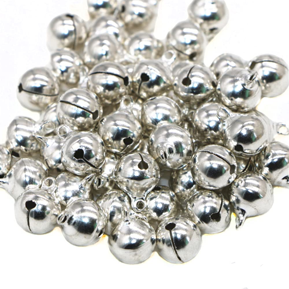 Pack of 100 Silver Metal Bells with Eyelet, Christmas Wedding Decoration Pendant Bells for DIY Crafts Jewellery Making Pet Wind Chimes Christmas Decoration 8 mm