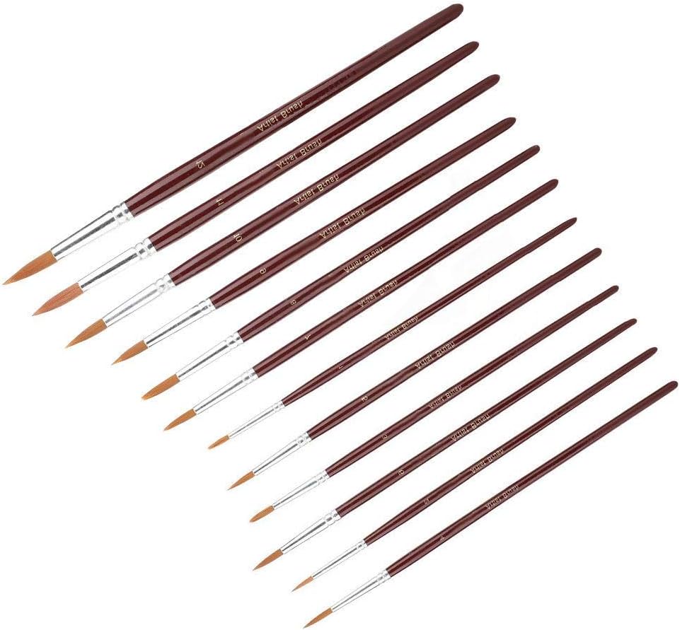 12Pcs/Lot Paint Brush Set Nylon Hair Oil Painting Brushes for Watercolor Acrylic Drawing Art Supplie(Round) - Image 3