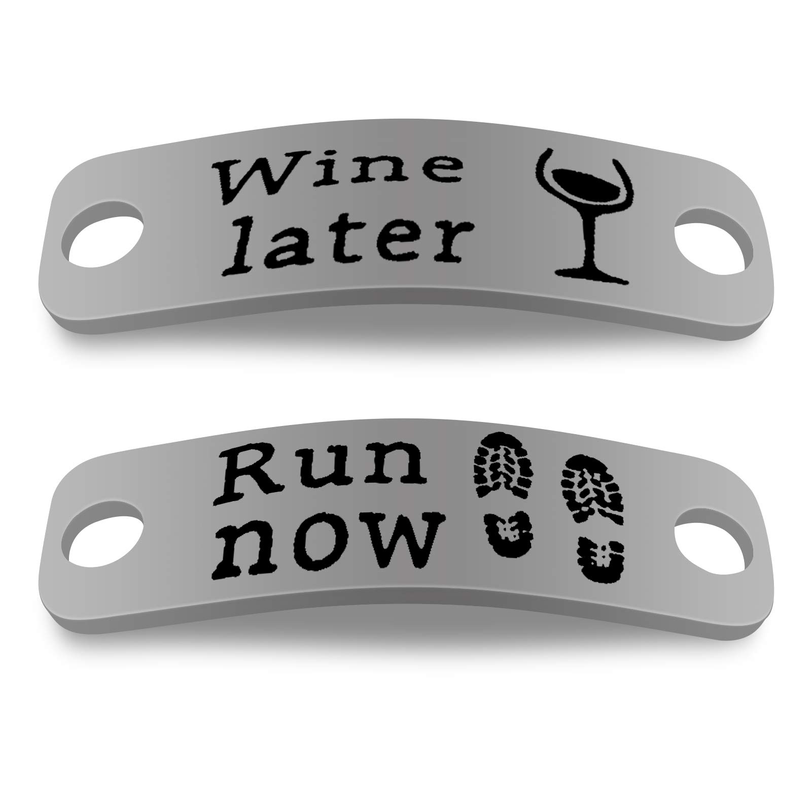 Shoe Lace Tags Run Now Wine Later Trainer Tags Sport Gifts for Runner Athletes Fitness Gym Gift Inspirational Runner Gift for Women Men Silver