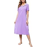 FEREMO 100% Cotton Nightgowns for Women Soft Lace Sleep Shirt Long Sleepwear