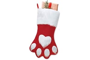 ALIBBON 17 Inches Pet Stockings Large Christmas Stockings for Dog Cat Red Pet Paw Stockings Hanging Stockings for Fireplace Decoration Holiday Christmas Decor