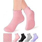 Shakoelun Non Slip Grip Yoga Socks for Women Breathable Cute Ruffle Ankle Socks for Yoga, Pilates, Barre Workouts